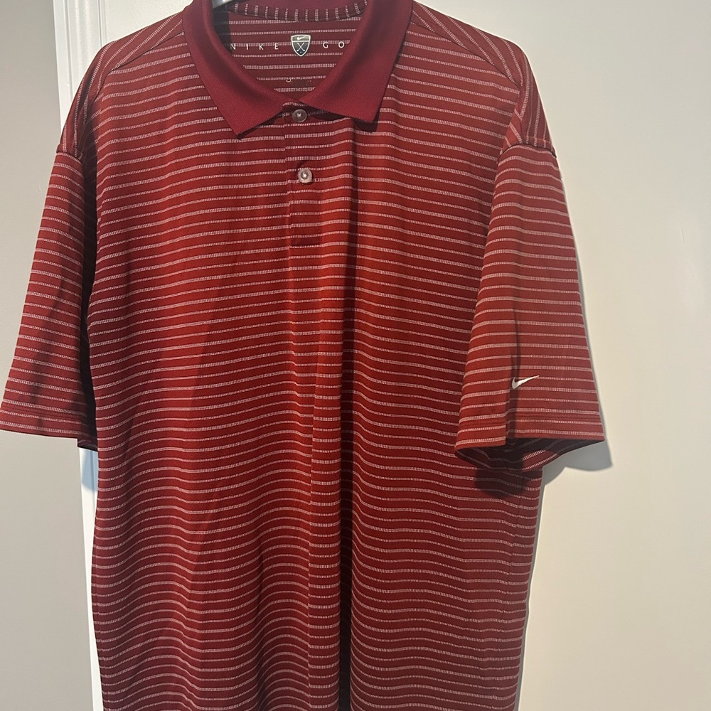 Nike Men's Burgundy Striped Polo Shirt
